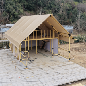 Light Luxury 2-Story Wood Cabin Tent – Double-Deck Glamping Lodge for Outdoor Resort