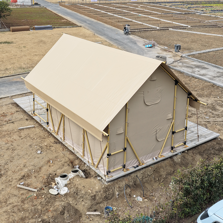 Light Luxury 2-Story Wood Cabin Tent – Double-Deck Glamping Lodge for Outdoor Resort - 图片 6