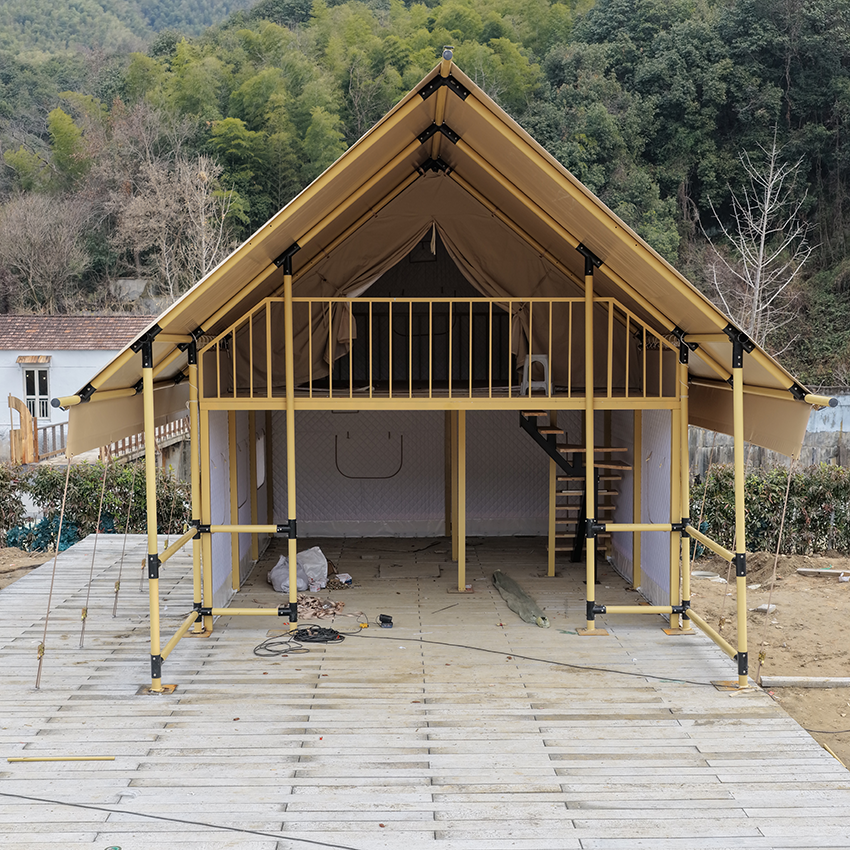 Light Luxury 2-Story Wood Cabin Tent – Double-Deck Glamping Lodge for Outdoor Resort - 图片 2