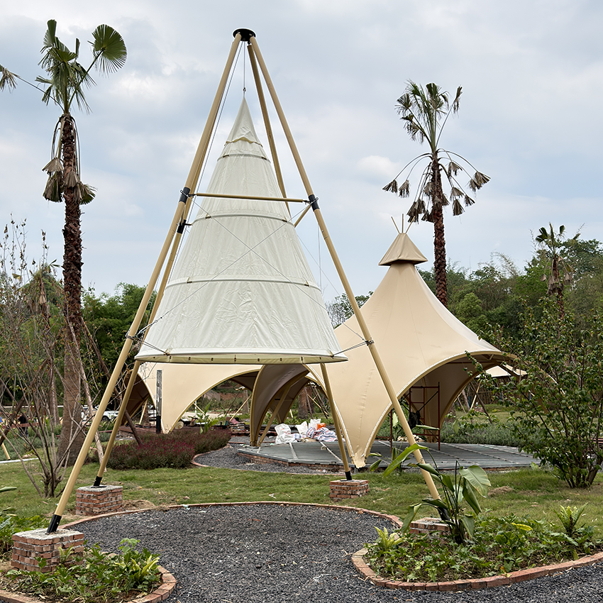 Outdoor Landscape Lantern Tents – Creative Hanging Conical Shade Sails for Premium Leisure Spaces - 图片 5