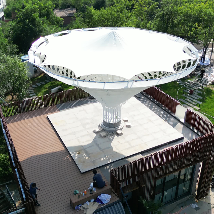 Luxury Cloud-Shaped Tensile Canopy Shade Structure | Funnel Architectural Sunshade Tent for Glamping Resorts - 图片 4