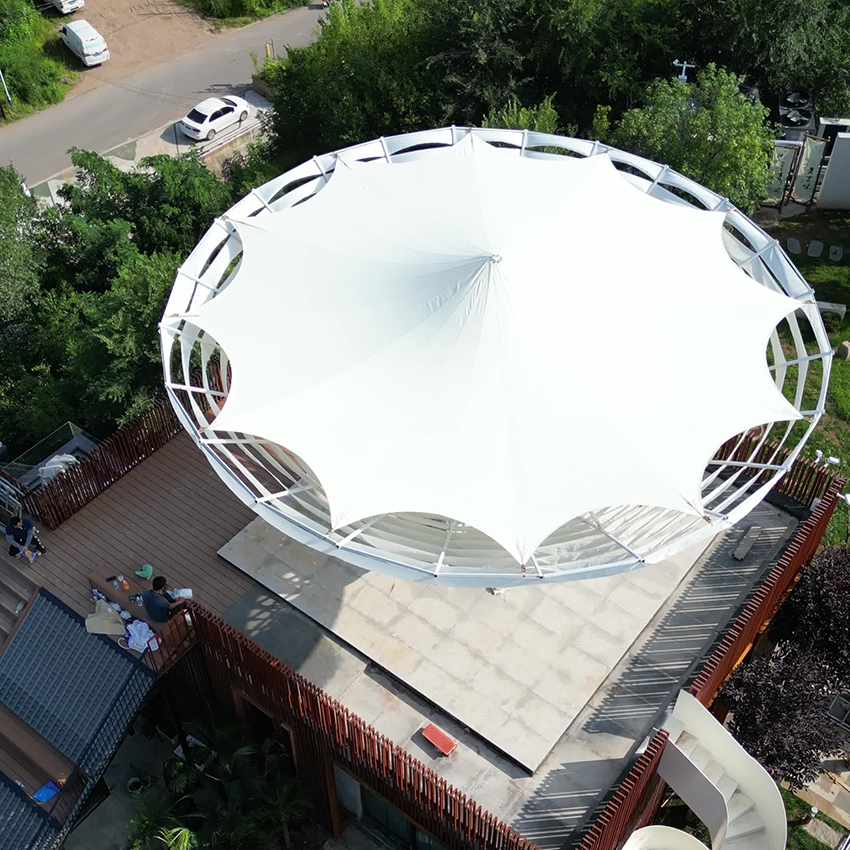 Luxury Cloud-Shaped Tensile Canopy Shade Structure | Funnel Architectural Sunshade Tent for Glamping Resorts - 图片 5