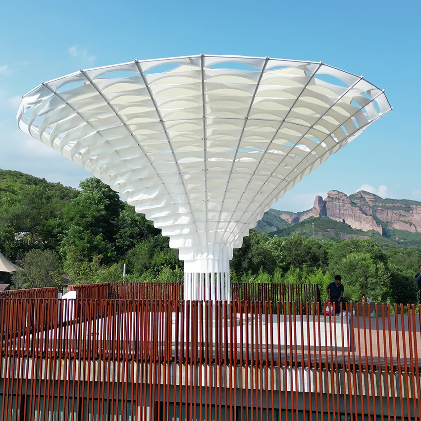 Luxury Cloud-Shaped Tensile Canopy Shade Structure | Funnel Architectural Sunshade Tent for Glamping Resorts - 图片 3