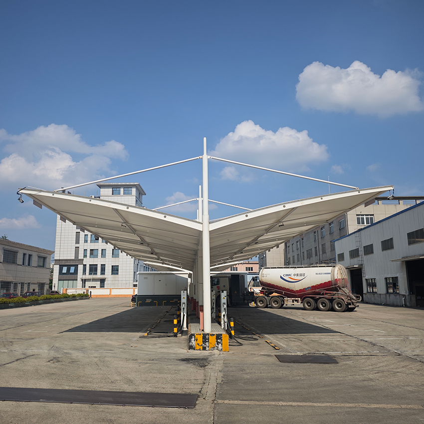 Heavy-Duty Cantilever Membrane Carport - Outdoor Steel Structure Awning for Trucks and Cars - Image 3
