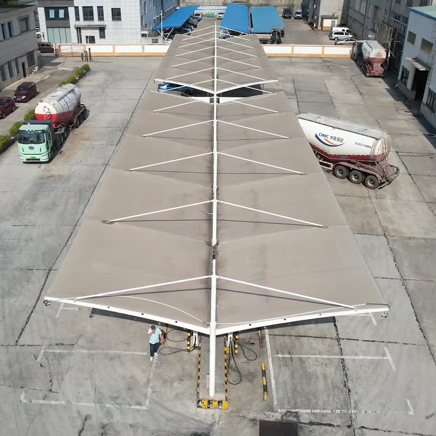 Heavy-Duty Cantilever Membrane Carport - Outdoor Steel Structure Awning for Trucks and Cars - Image 4
