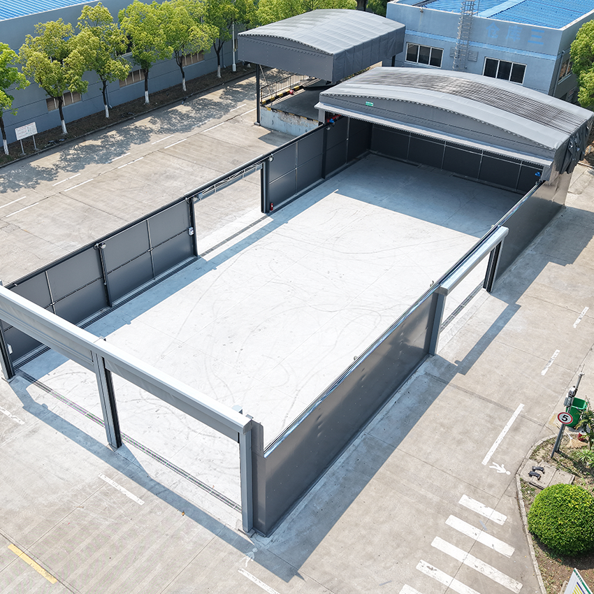Heavy duty electric retractable canopy | Large steel column outdoor industrial warehouse storage canopy and warehouse sunshade - Image 4