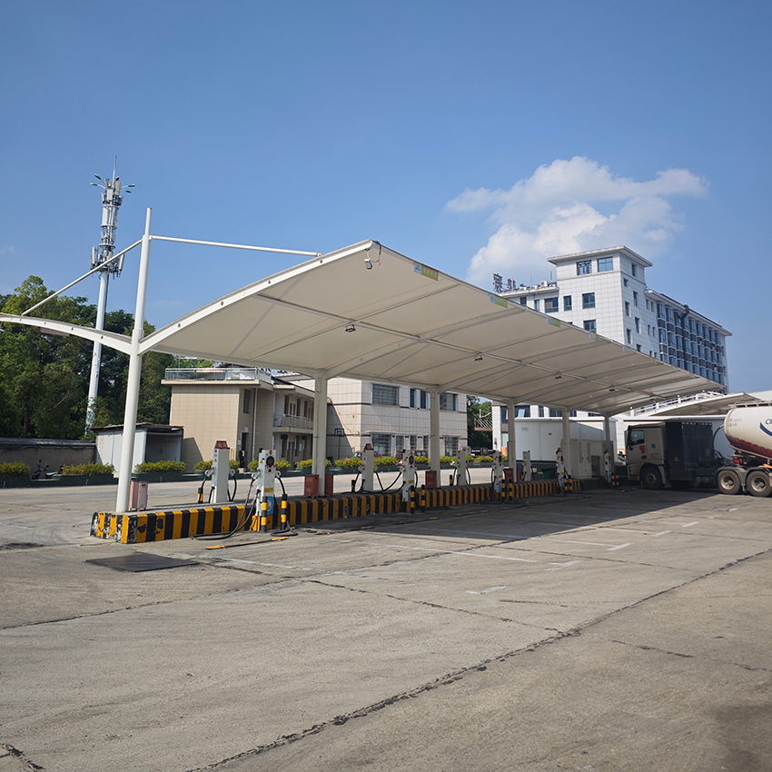 Heavy-Duty Cantilever Membrane Carport - Outdoor Steel Structure Awning for Trucks and Cars - Image 2