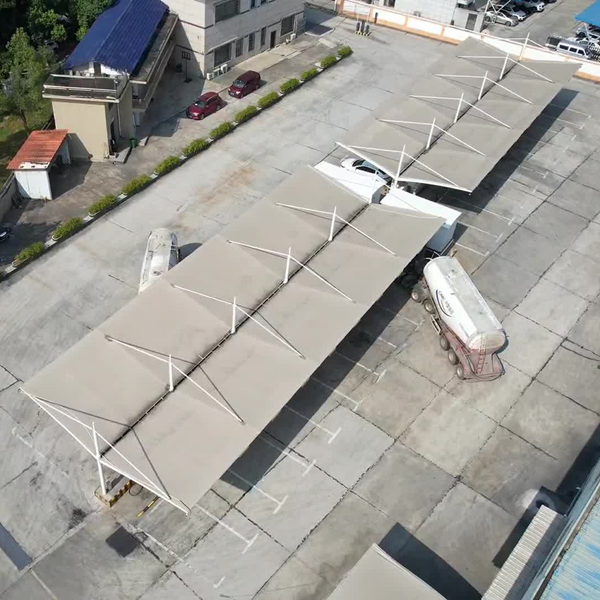 Heavy-Duty Cantilever Membrane Carport - Outdoor Steel Structure Awning for Trucks and Cars - Image 5