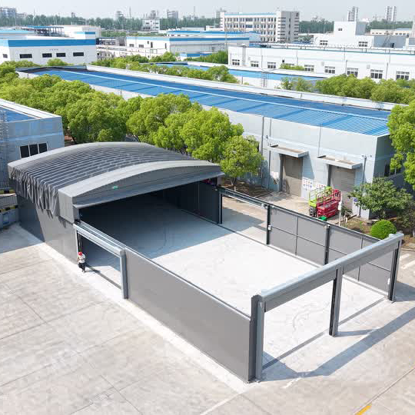 Heavy duty electric retractable canopy | Large steel column outdoor industrial warehouse storage canopy and warehouse sunshade - Image 3