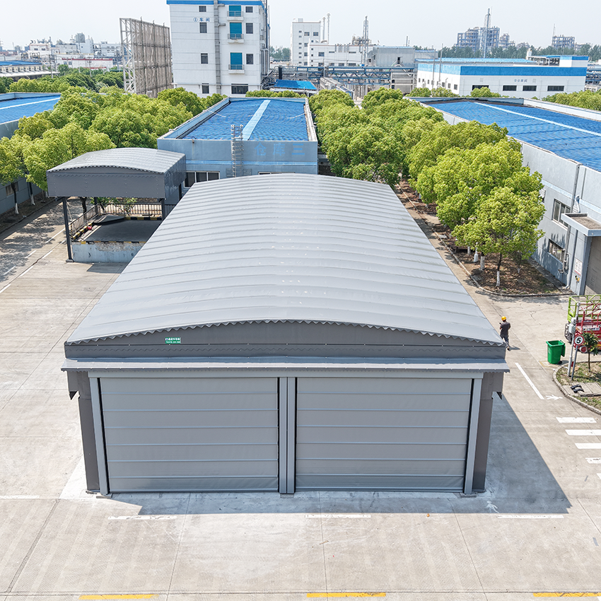Heavy duty electric retractable canopy | Large steel column outdoor industrial warehouse storage canopy and warehouse sunshade - Image 2